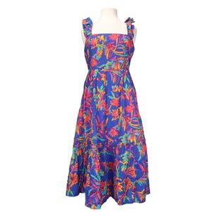 J Crew Women Dress Square Neck Midi Blue Cotton Preppy Floral Boho Size 10 NWT